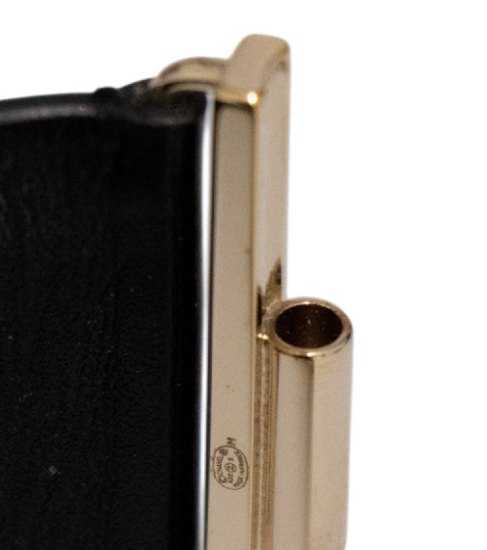 Bracelet Manchette Chanel CC Or et Cuir Noir Entrelacé