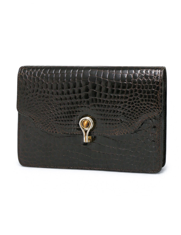 Pochette Gucci Alligator marron oeil de tigre Vintage