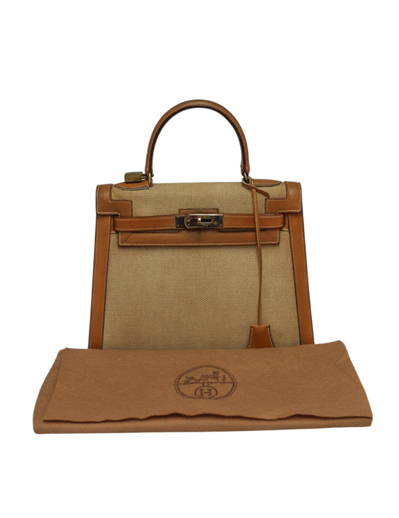 Kelly 28 toile et cuir Hermès vintage