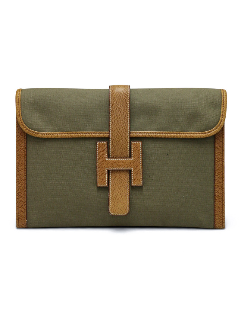 Pochette Jige Hermès toile et cuir
