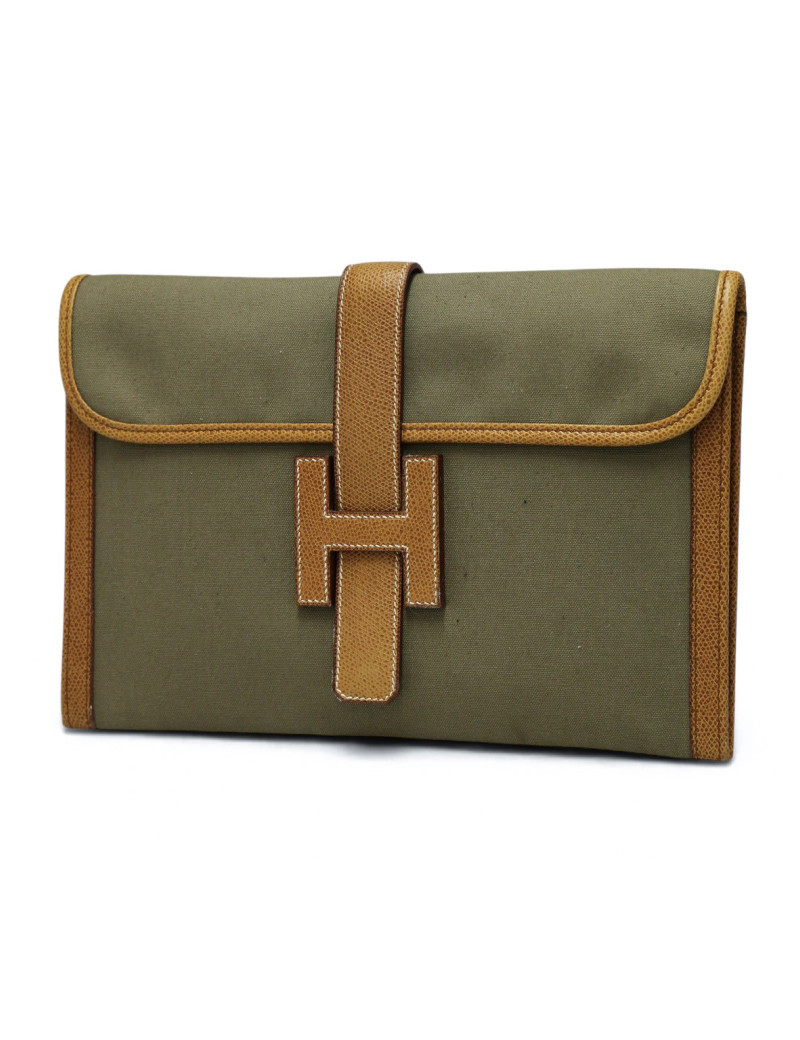 Pochette Jige Hermès toile et cuir