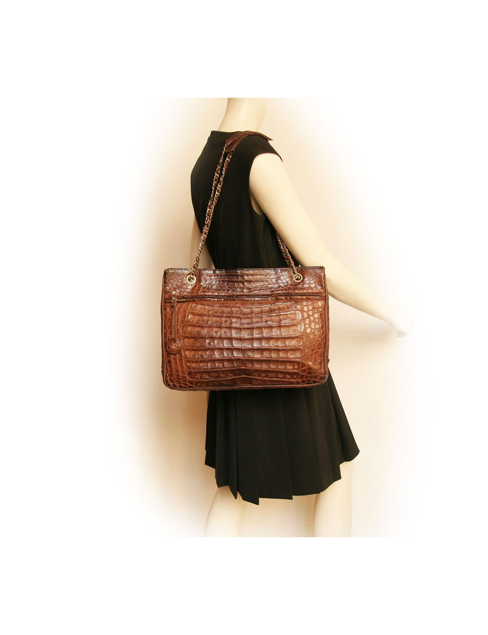 Sac CHANEL crocodile marron vintage