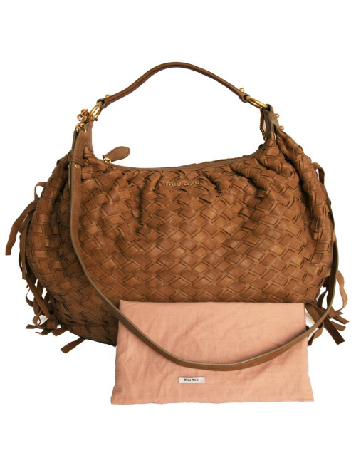 Sac MIU MIU cuir marron tréssé