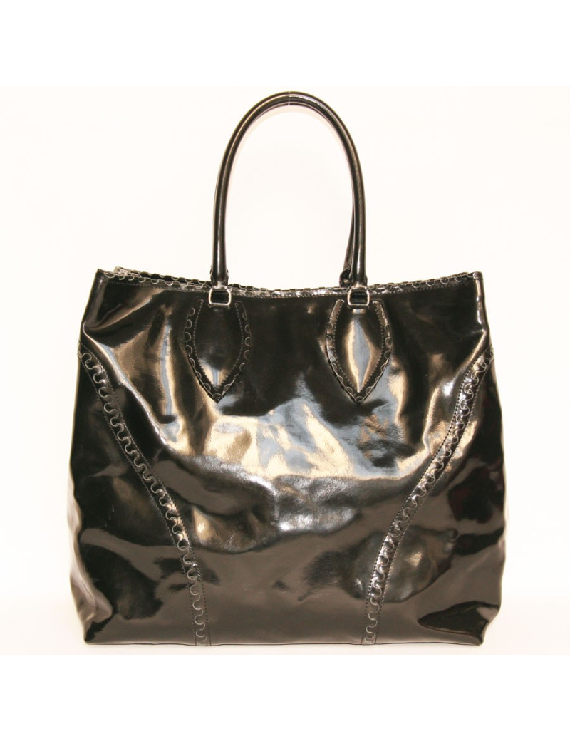 Grand sac cabas cuir verni noir ALAIA 