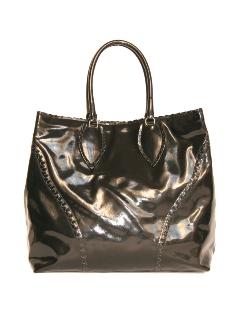 Grand sac cabas cuir verni noir ALAIA 