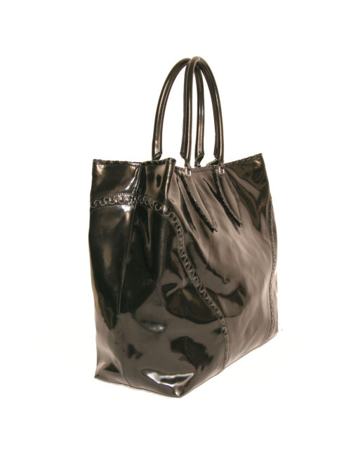 Grand sac cabas cuir verni noir ALAIA 