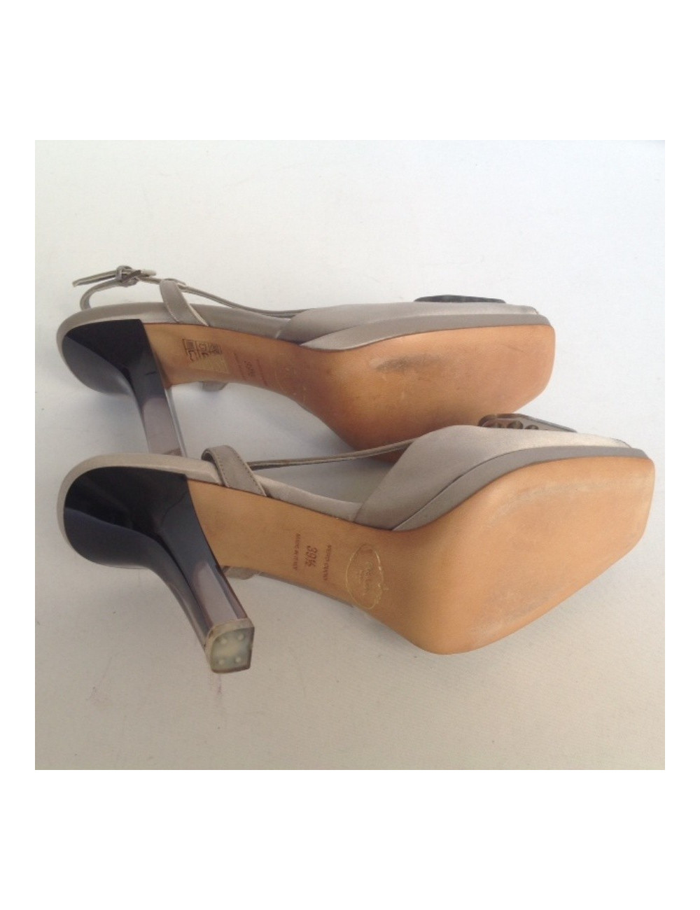 Sandales hautes PRADA T39.5 satin argenté