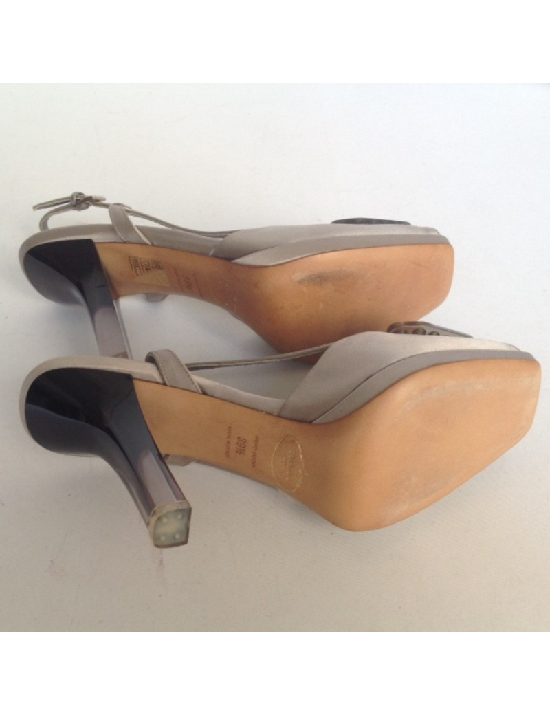 Sandales hautes PRADA T39.5 satin argenté