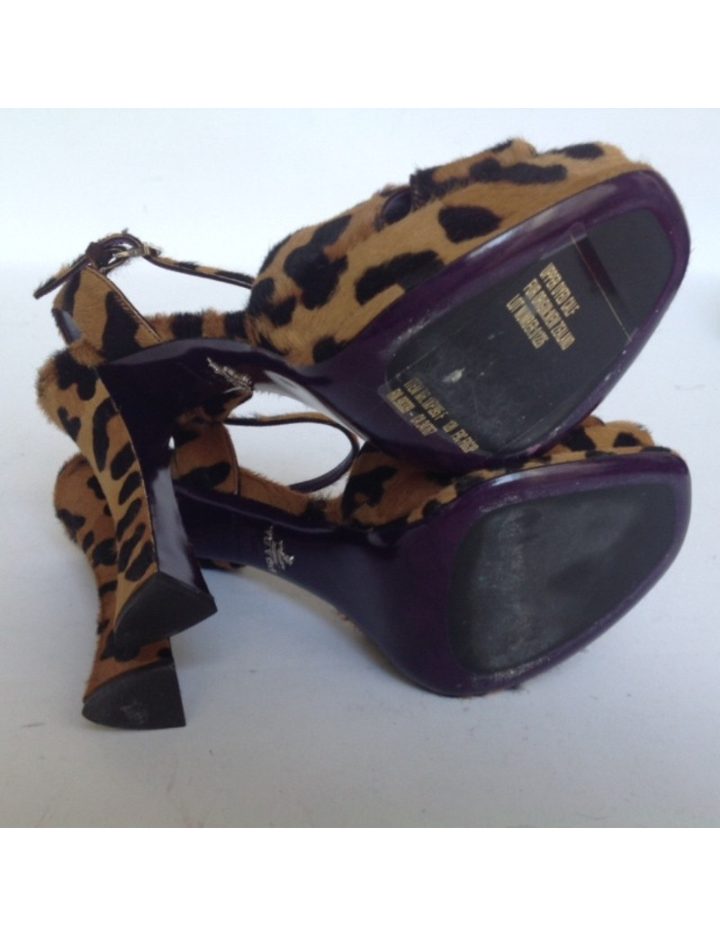 Sandales hautes PRADA T39.5 motifs leopard