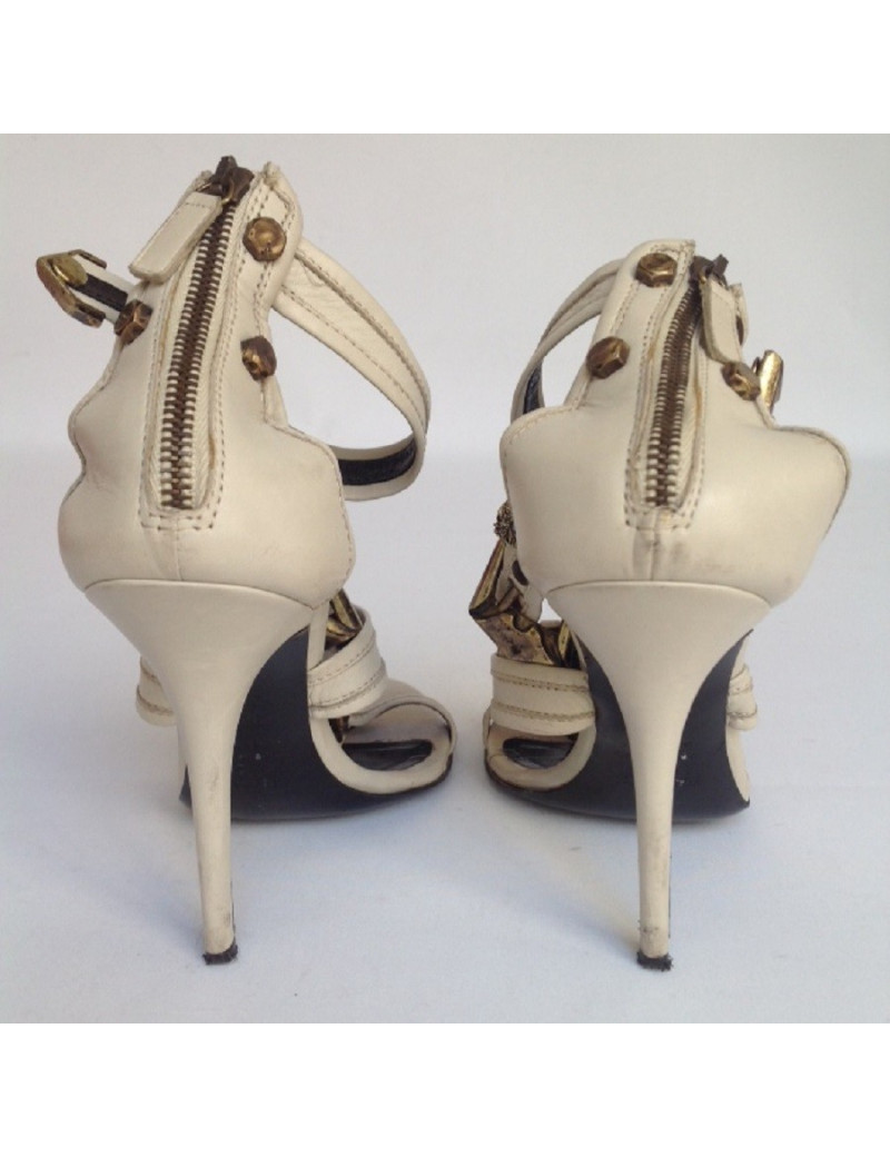 Sandales hautes en cuir blanc gris BALMAIN T38,5