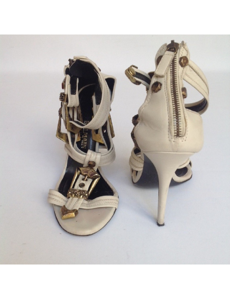 Sandales hautes en cuir blanc gris BALMAIN T38,5