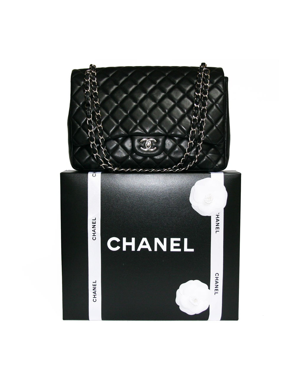 Sac CHANEL Maxi Jumbo cuir d'agneau lisse noir