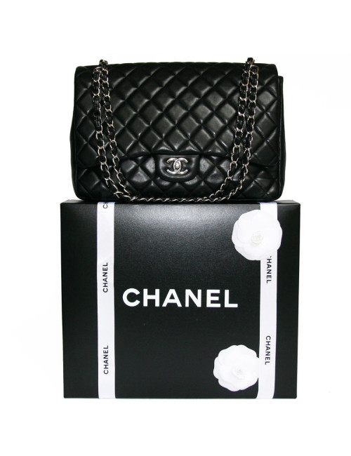 Sac CHANEL Maxi Jumbo cuir d'agneau lisse noir