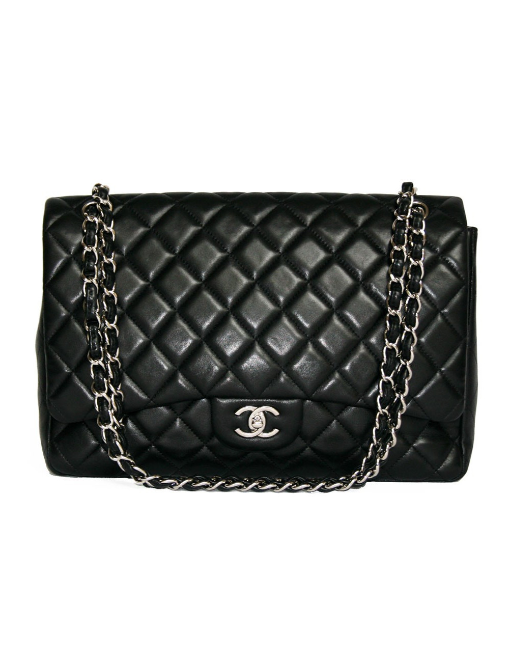 Sac CHANEL Maxi Jumbo cuir d'agneau lisse noir