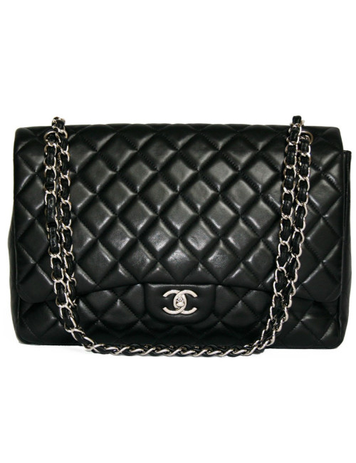 Sac CHANEL Maxi Jumbo cuir d'agneau lisse noir