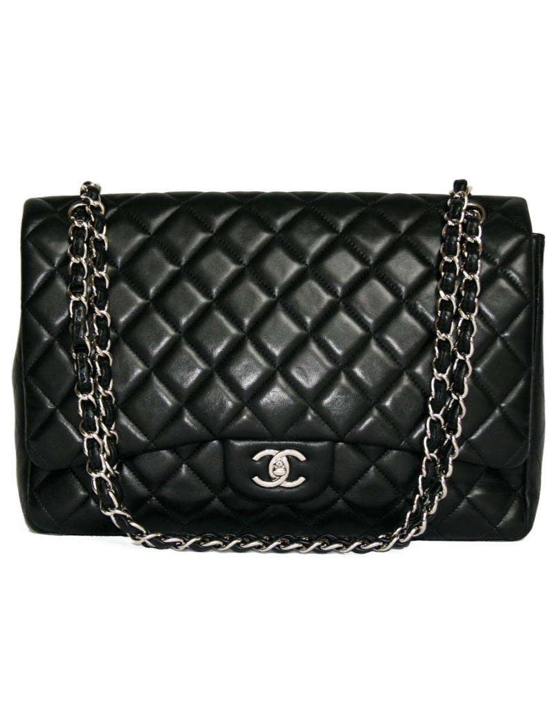 Sac CHANEL Maxi Jumbo cuir d'agneau lisse noir