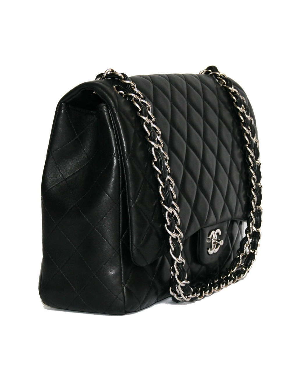 Sac CHANEL Maxi Jumbo cuir d'agneau lisse noir