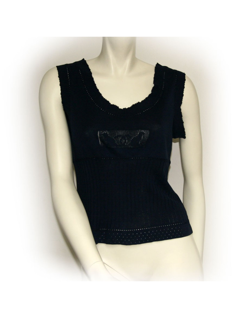 Debardeur CHANEL T40 bleu marine coton 