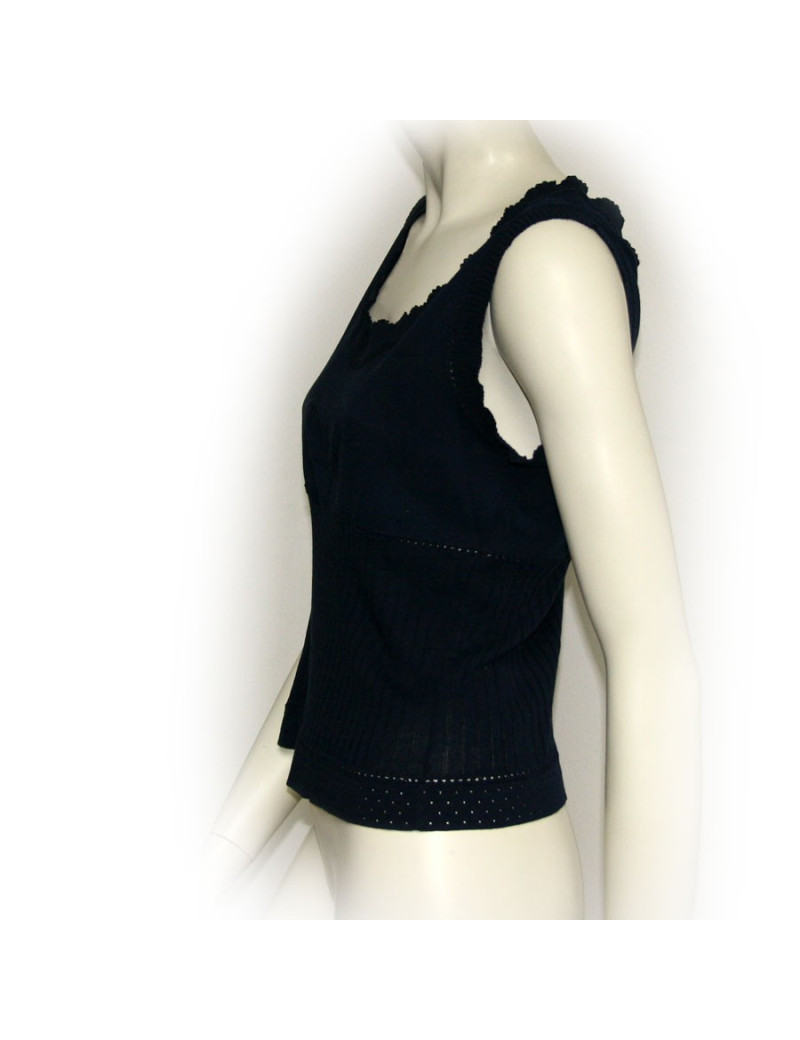 Debardeur CHANEL T40 bleu marine coton 