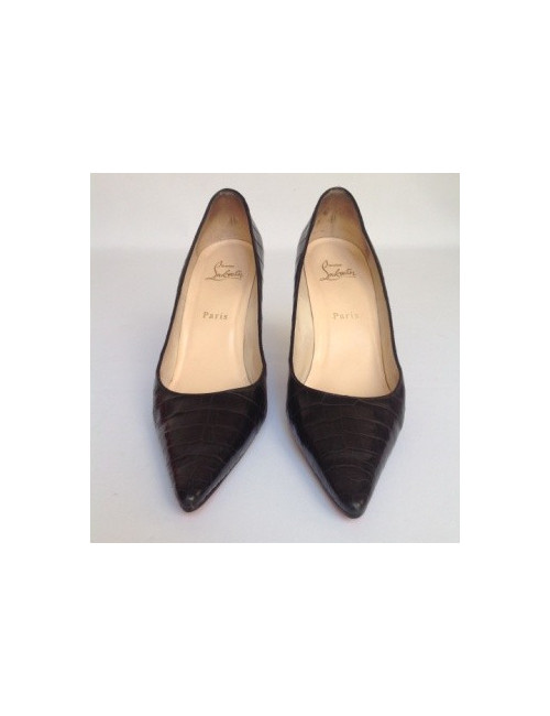 Escarpins en cuir noir imitation croco modèle 'Piaf' CHRISTIAN LOUBOUTIN T38