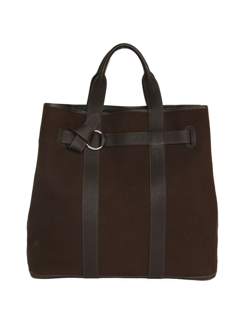 Cabas toile et cuir HERMES