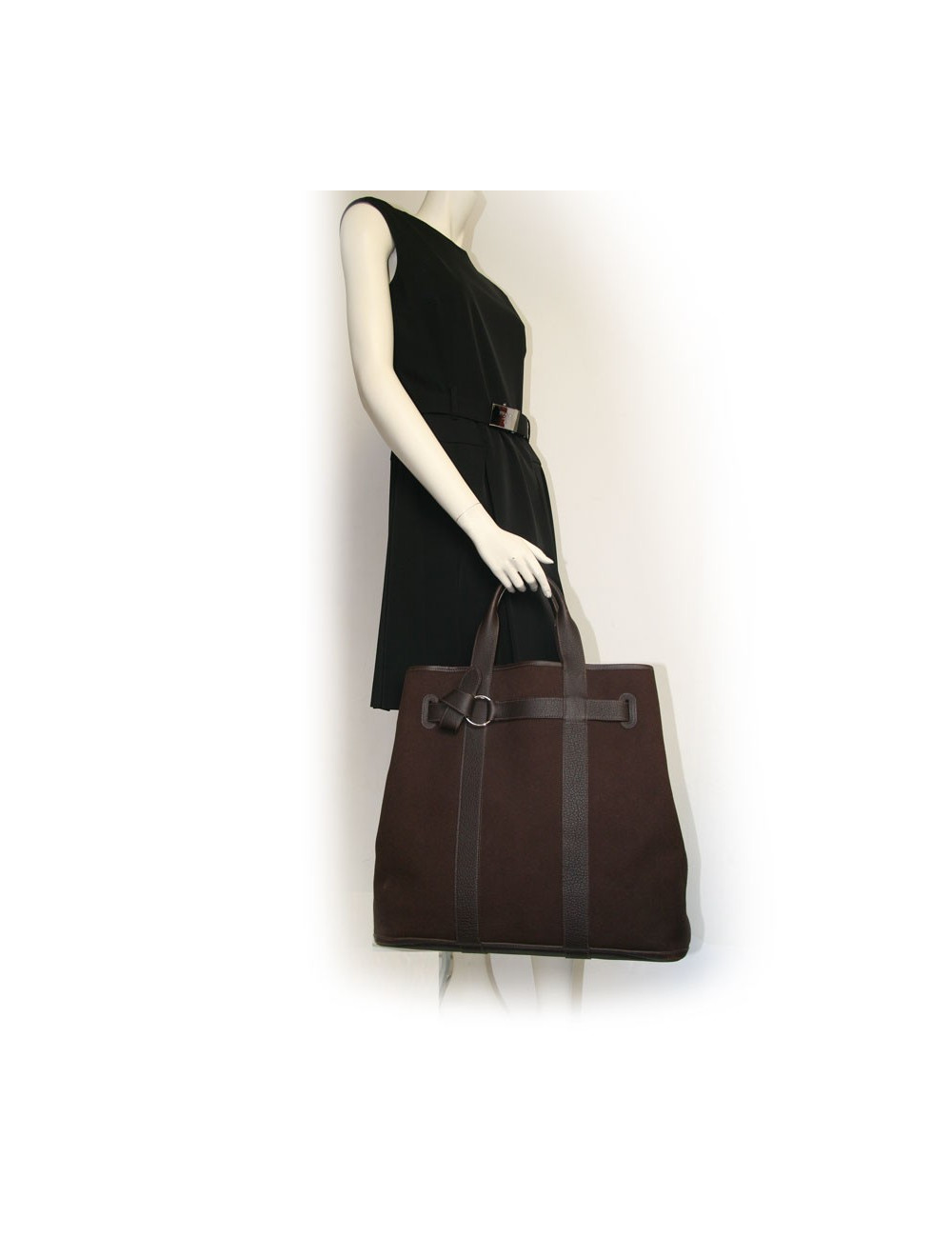 Cabas toile et cuir HERMES