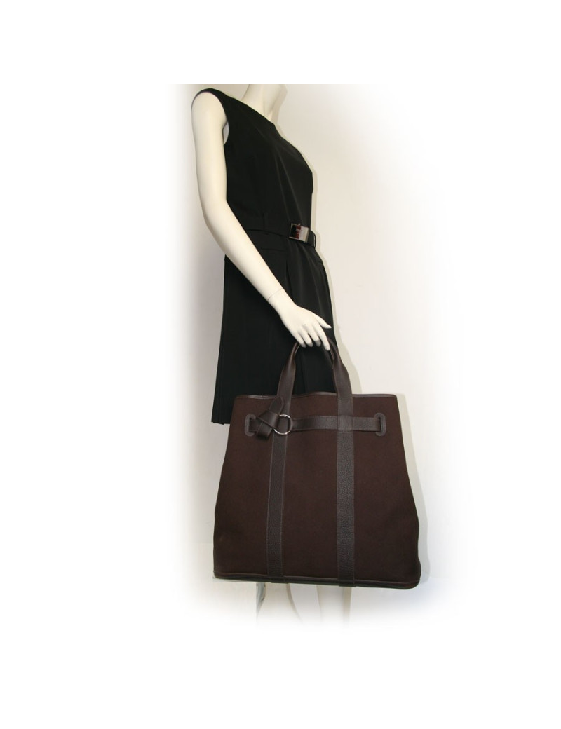 Cabas toile et cuir HERMES