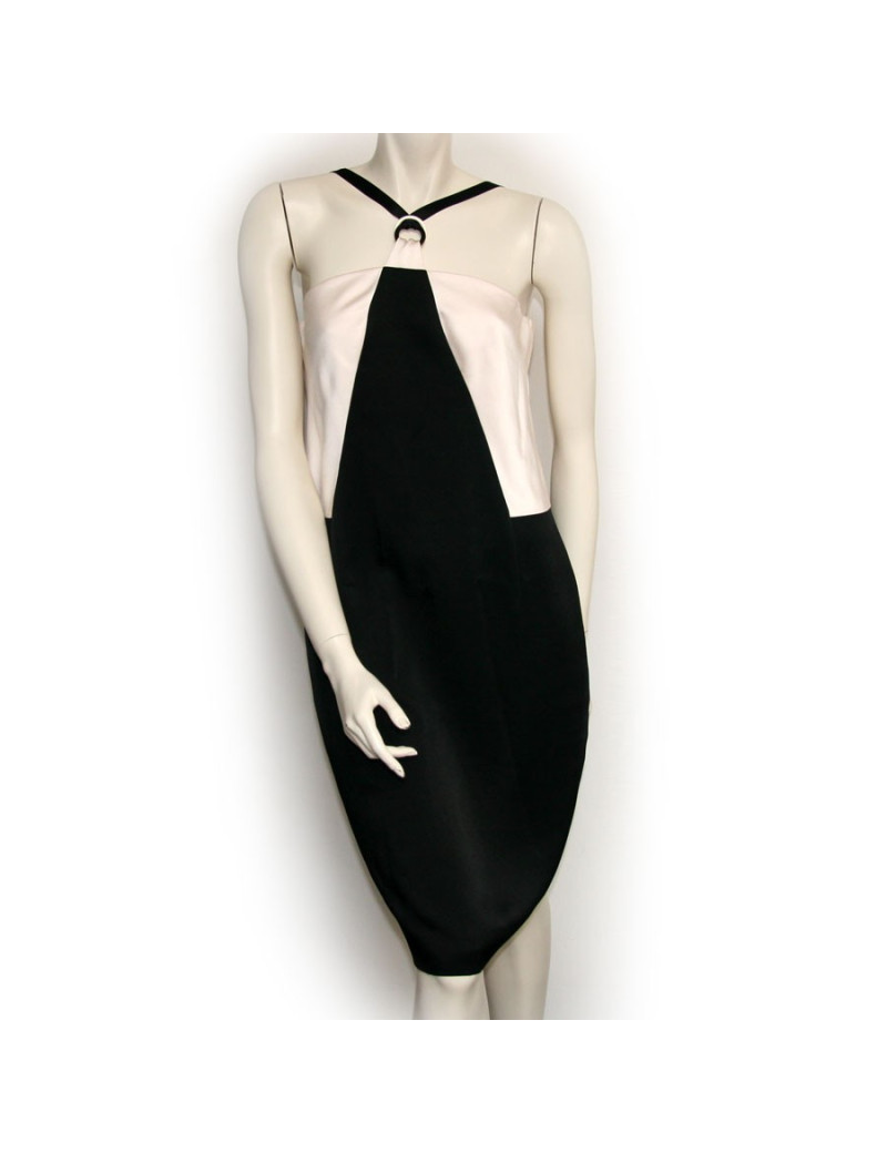 Robe CHANEL satin bicolore blanche et noire