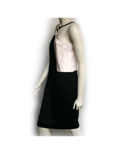 Robe CHANEL satin bicolore blanche et noire