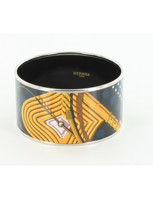 Bracelet  HERMES extra -large "Clic Clac à pois palladié