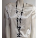 CHANEL Black Pearl on cord necklace