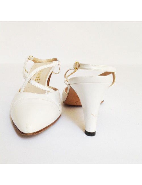 sandales à talons  CHANEL  t  39 cuir  blanc