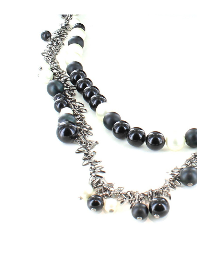 Sautoir Chanel perles noires et blanches 