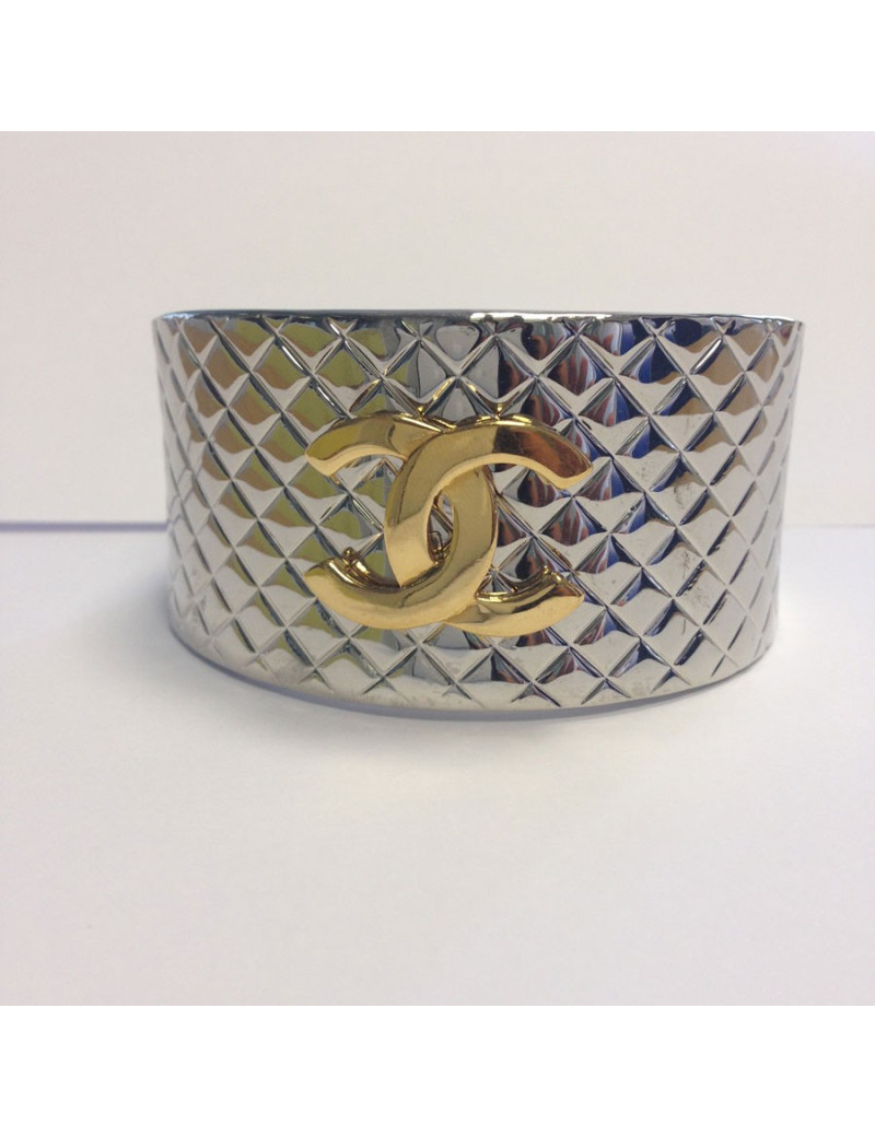 Manchette CHANEL argent palladié et métal doré