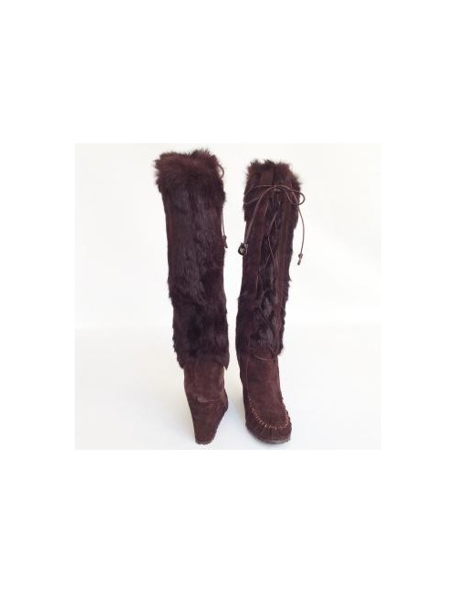 bottes CELINE T36 daim et fourrure marron