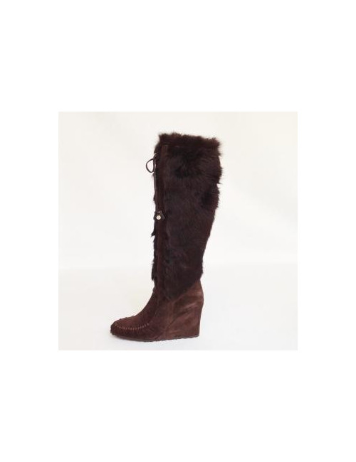 bottes CELINE T36 daim et fourrure marron