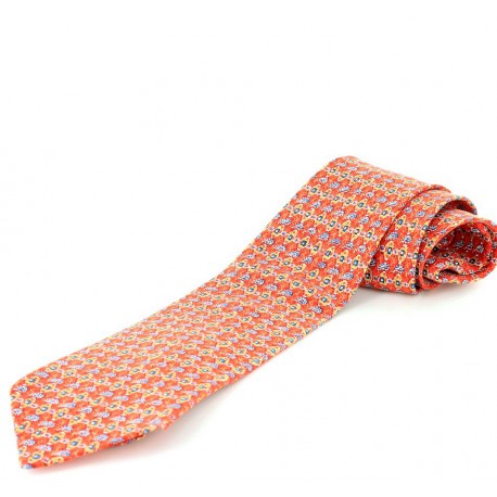 Cravate strass points orange sur soie rouge