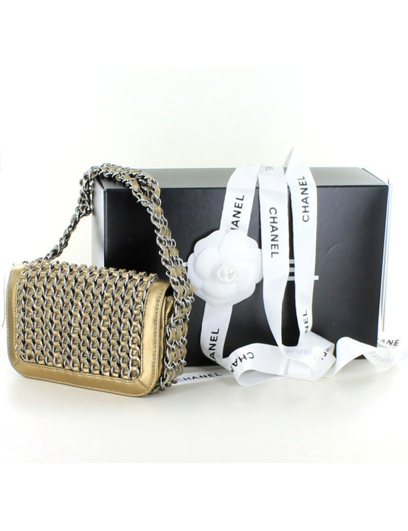 petit sac bijou CHANEL cuir lamé bronze doré