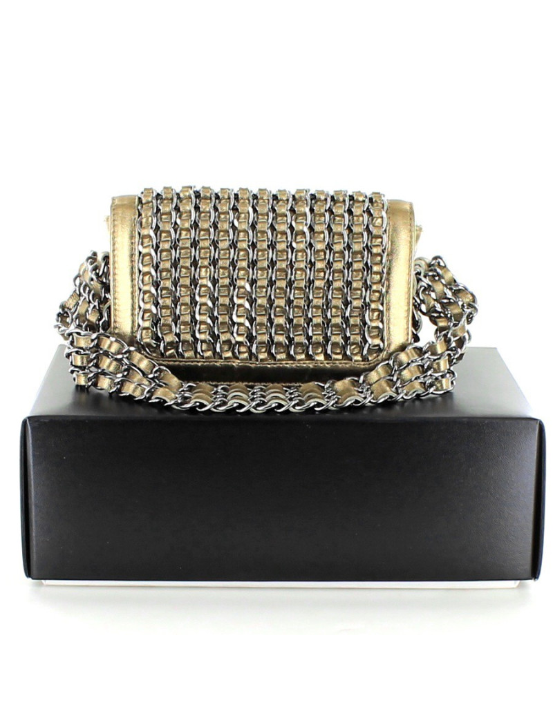 petit sac bijou CHANEL cuir lamé bronze doré