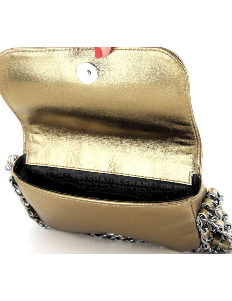 petit sac bijou CHANEL cuir lamé bronze doré