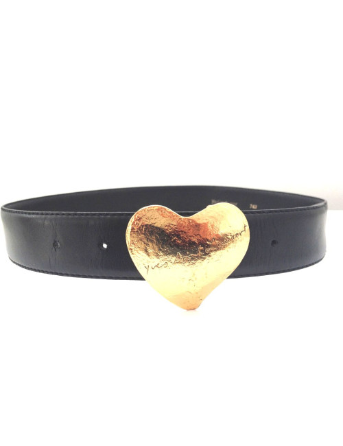 Ceinture "Coeur" Yves Saint Laurent cuir noir et métal doré