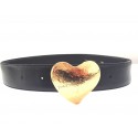 Yves Saint Laurent Belt 'Heart' in black leather and gold metal
