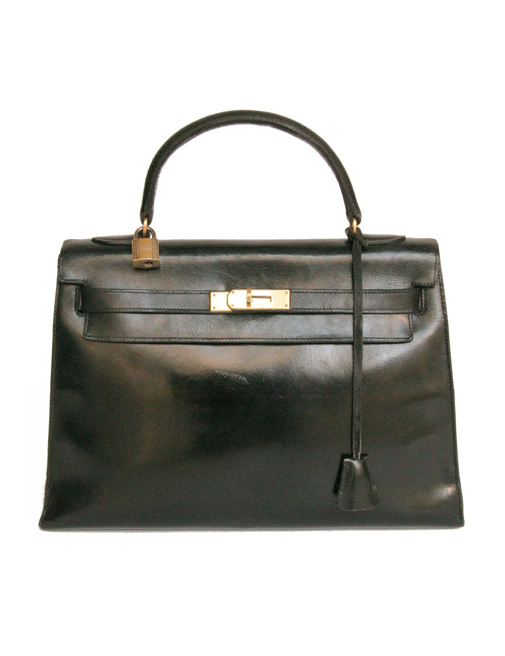 Sac kELLY 32 HERMES en cuir box noir 