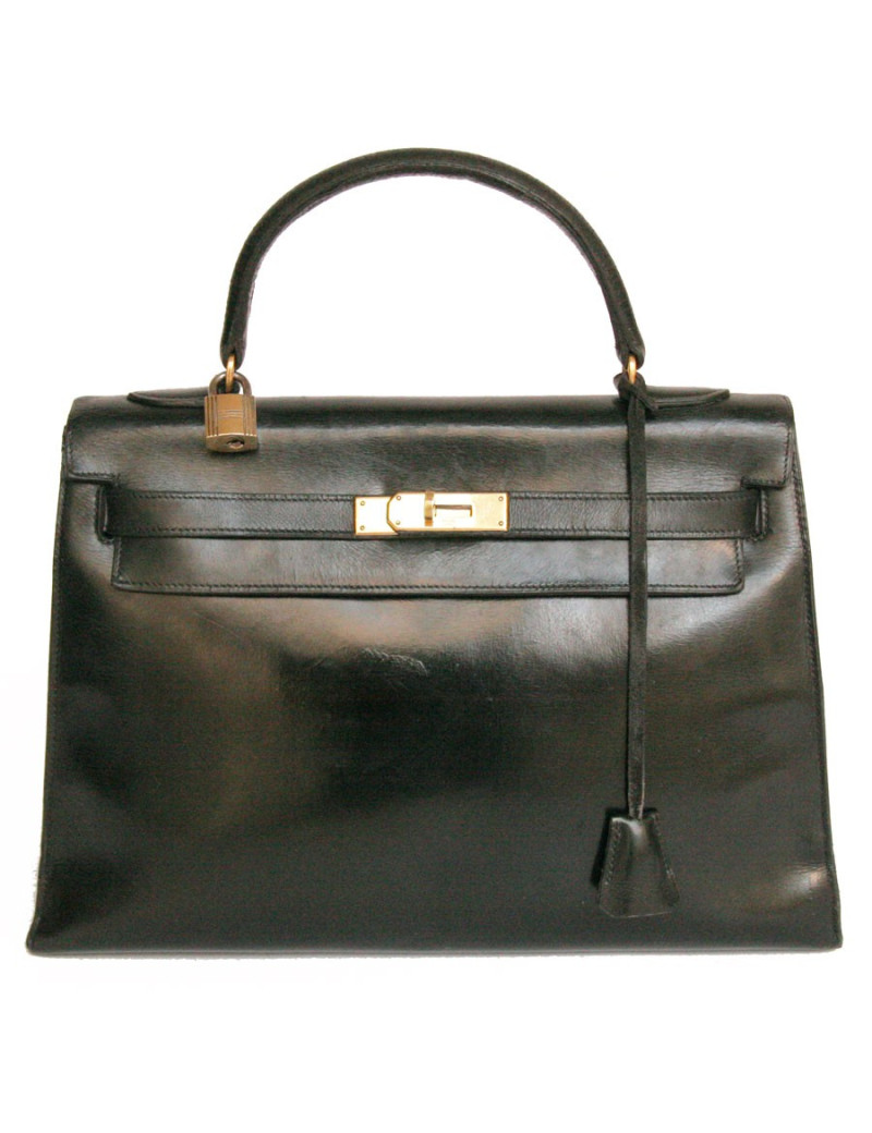 Sac kELLY 32 HERMES en cuir box noir 