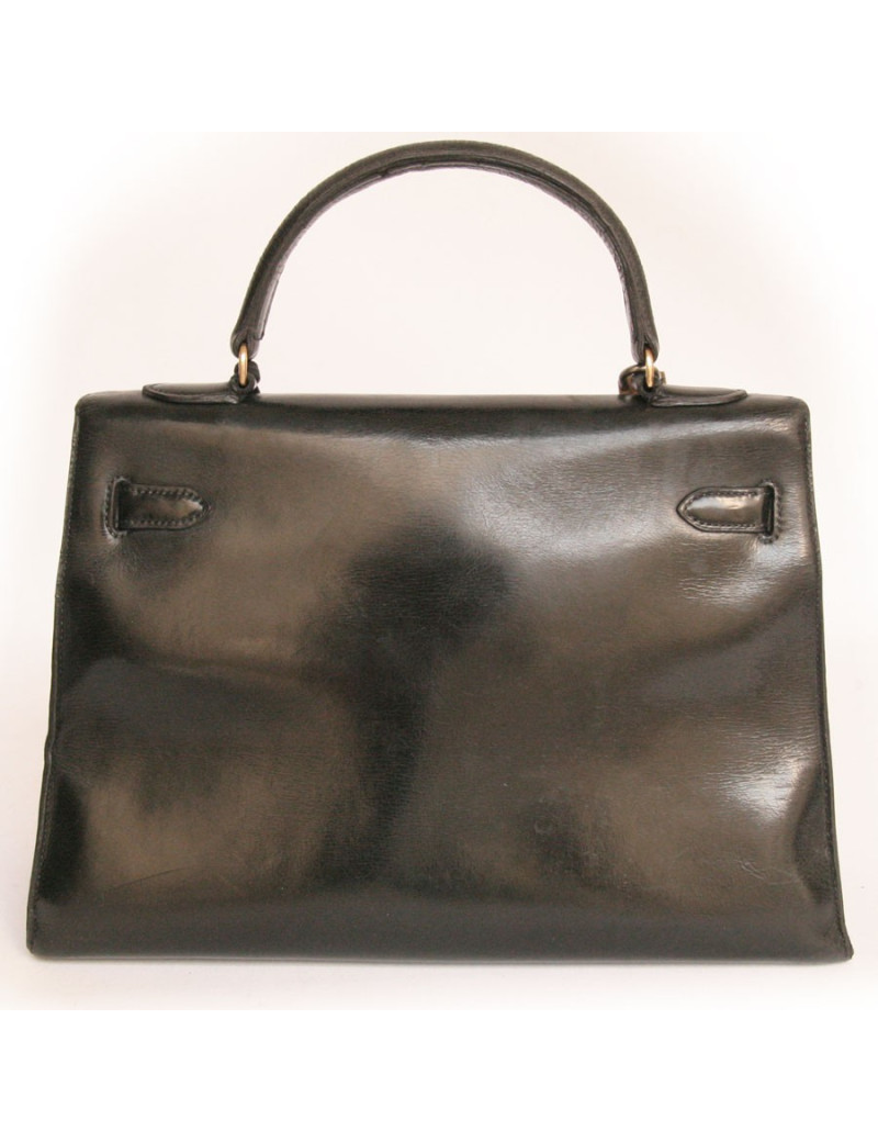 Sac kELLY 32 HERMES en cuir box noir 