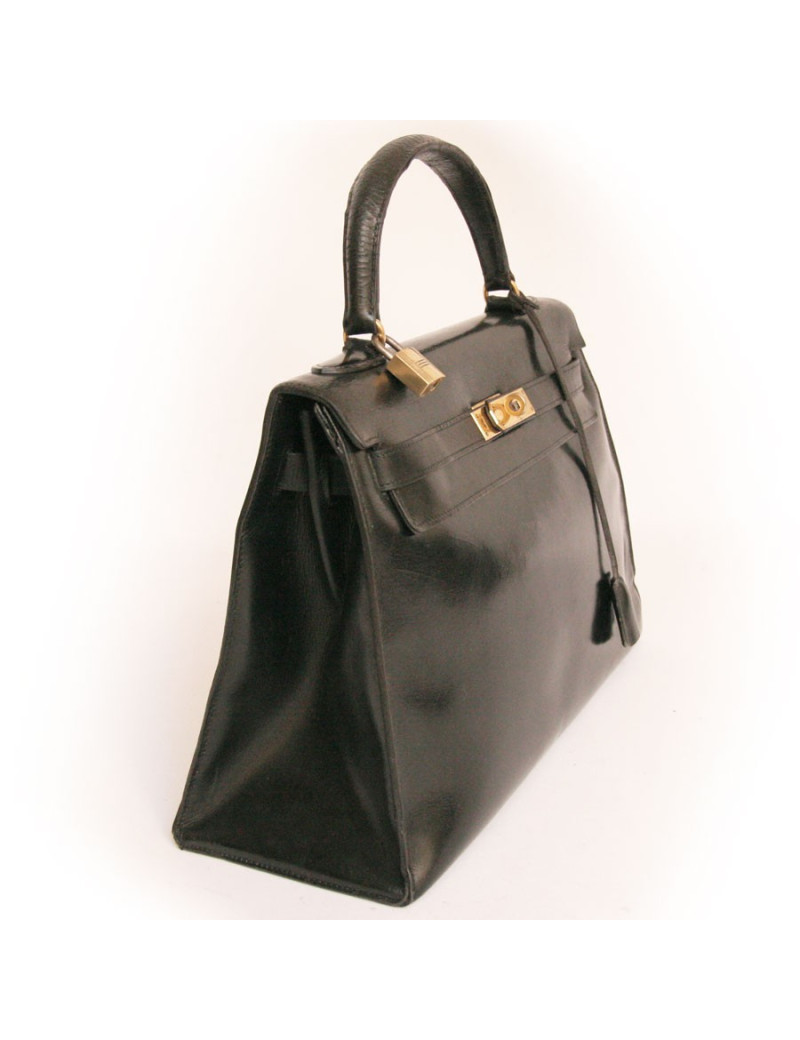 Sac kELLY 32 HERMES en cuir box noir 
