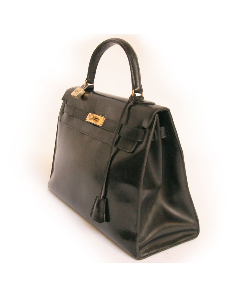 Sac kELLY 32 HERMES en cuir box noir 