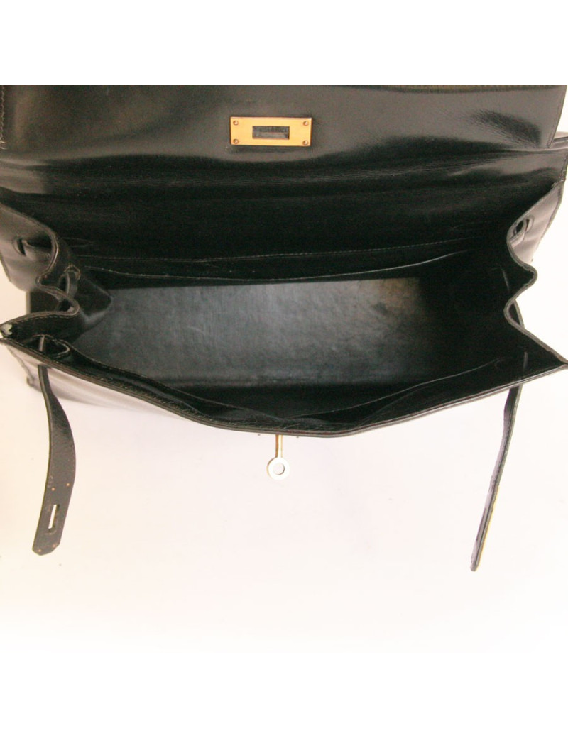 Sac kELLY 32 HERMES en cuir box noir 