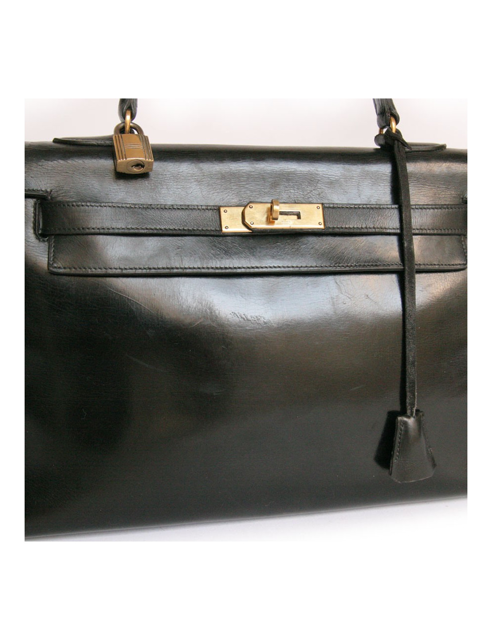 Sac kELLY 32 HERMES en cuir box noir 