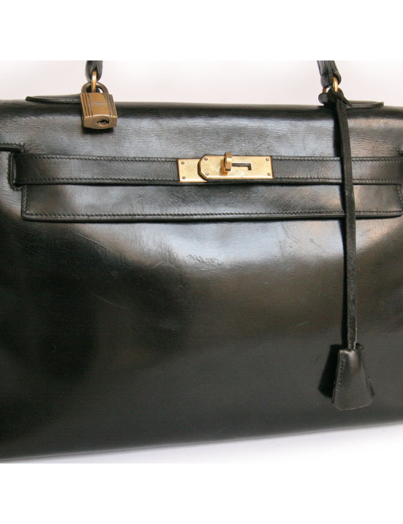 Sac kELLY 32 HERMES en cuir box noir 
